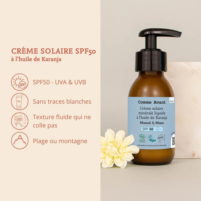 Crème solaire minérale SPF50 liquide - vanille (dès la naissance)