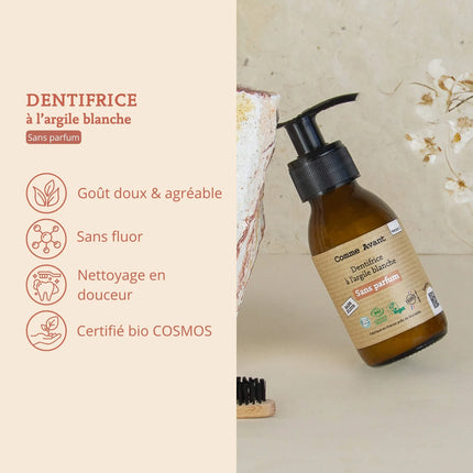 Dentifrice bio en pâte à l'argile blanche - sans fluor