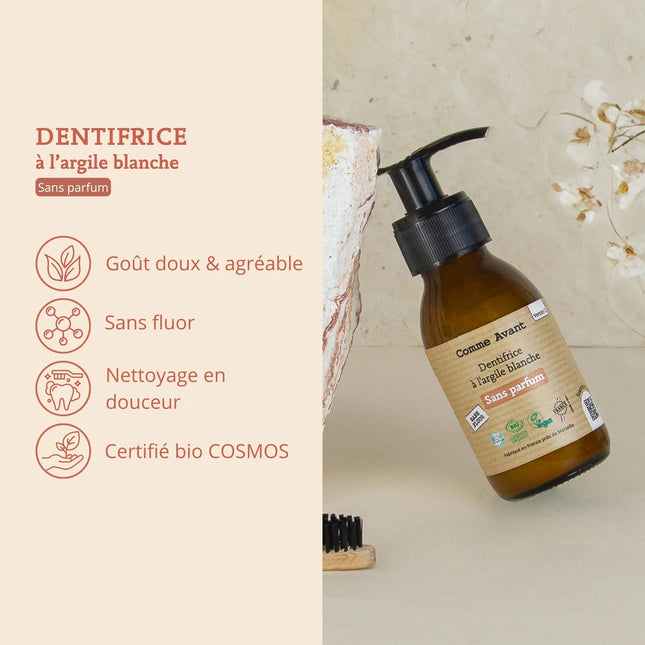 Dentifrice bio en pâte à l'argile blanche - sans fluor