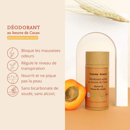 Déodorant solide au beurre de cacao - Abricot & fleurs de cerisier