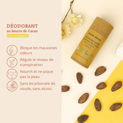 Déodorant solide au beurre de cacao - Citron & bergamote