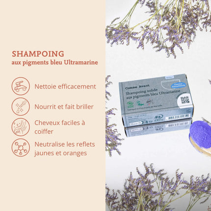 Shampoing solide aux pigments bleu Ultramarine (cheveux blonds et blancs)