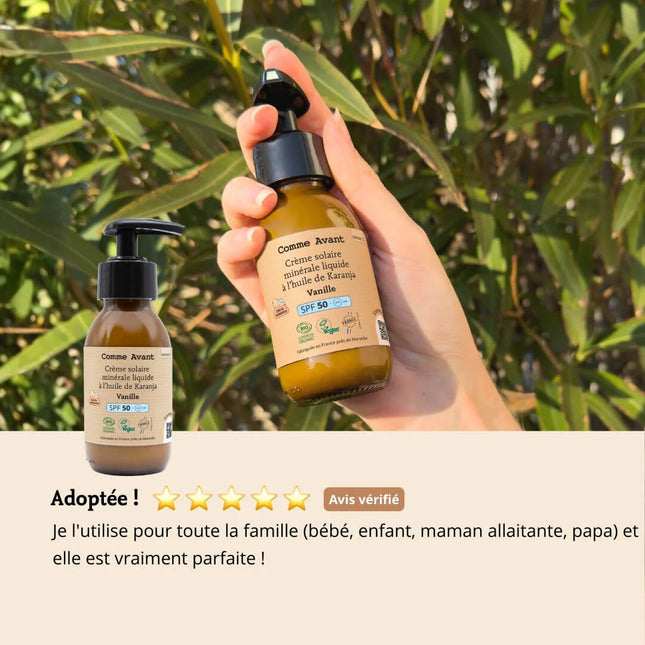 Crème solaire minérale SPF50 liquide - vanille (dès la naissance)