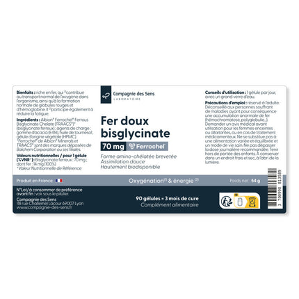 Fer bisglycinate breveté Ferrochel 70 mg - Haute tolérance digestive - Assimilation optimale