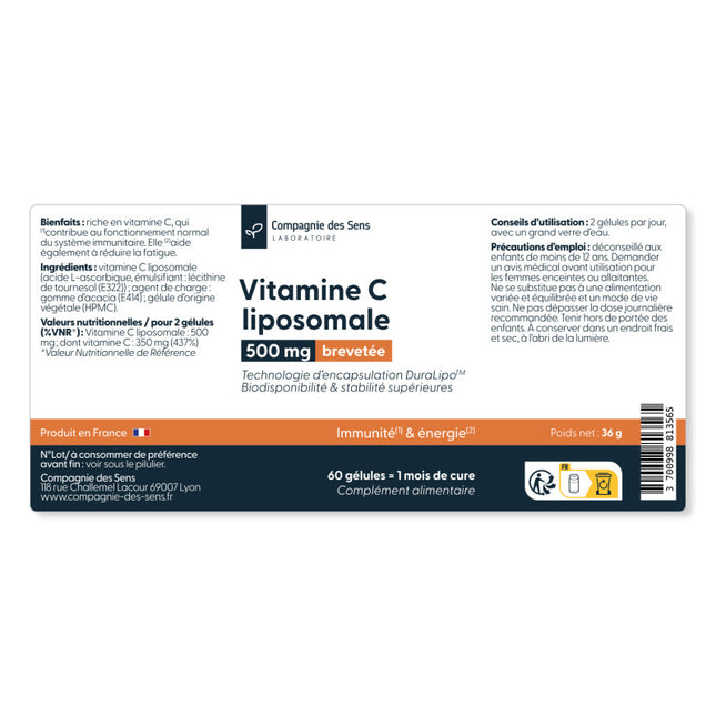 Vitamine C liposomale DuraLipo™ 500 mg - Biodisponibilité supérieure