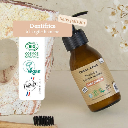 Dentifrice bio en pâte à l'argile blanche - sans fluor