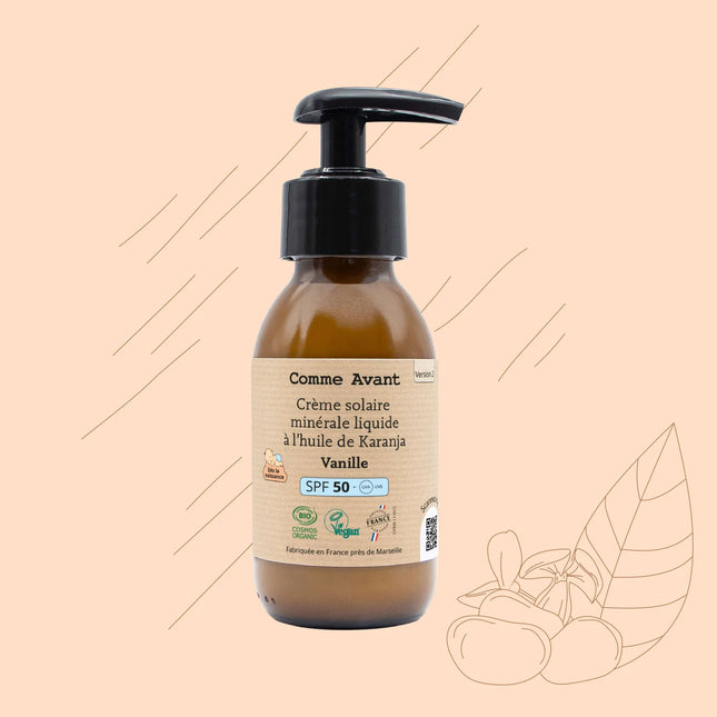 Crème solaire minérale SPF50 liquide - vanille (dès la naissance)
