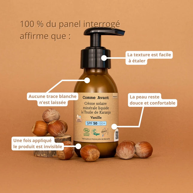Crème solaire minérale SPF50 liquide - vanille (dès la naissance)