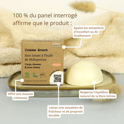 Soin lavant intime solide à l'huile de Millepertuis